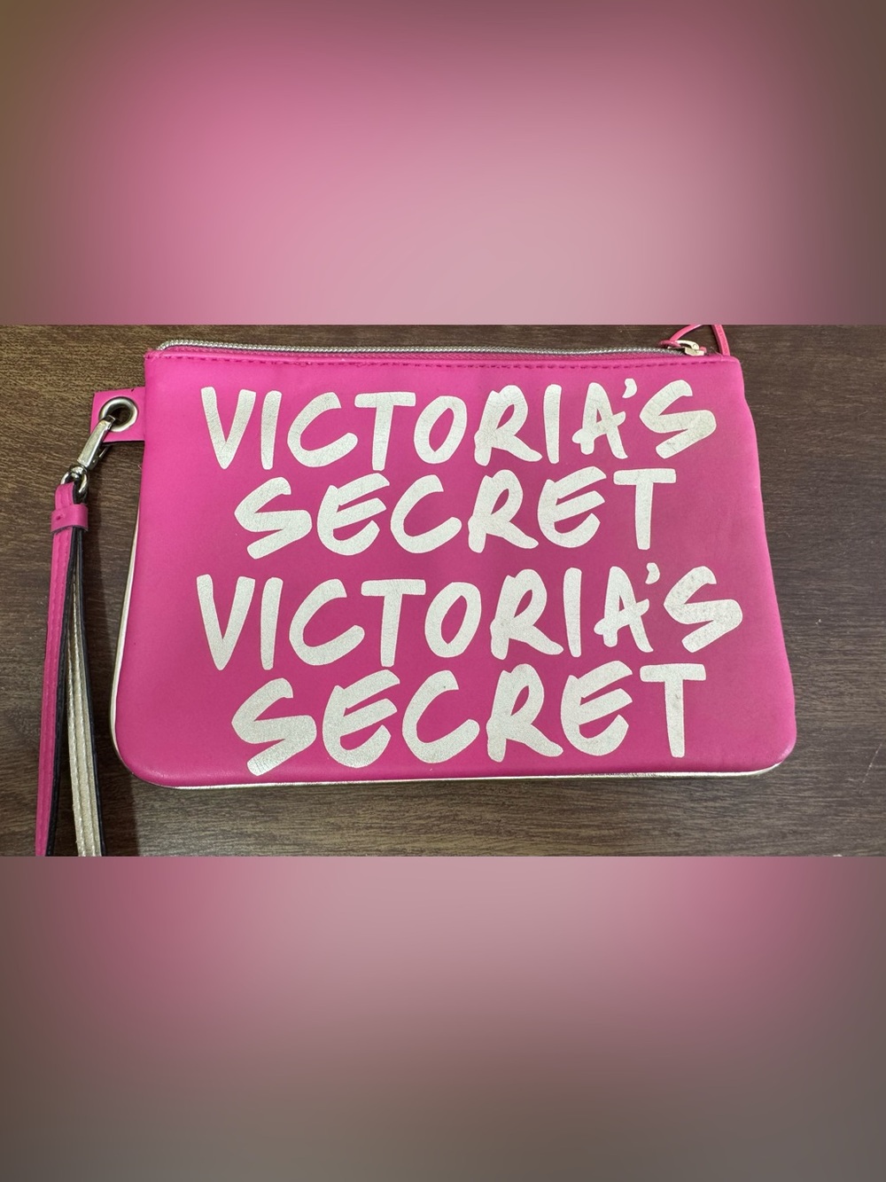Victoria’s Secret Pink Metallic Logo Wristlet Clutch